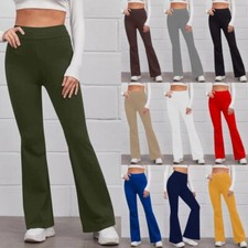 Women Yoga Pants Flare Leggings Ladies Running Stretch High Waist Plain Trousers