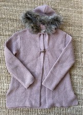 Zara Girls Knitted Pink Cardigan with Faux Fur Trimmed Hood Age 13 - 14 Years