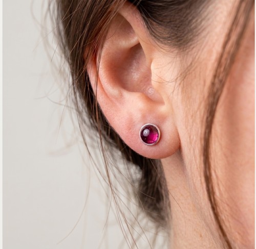 Sterling silver garnet stud - silver,
