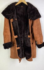 REAL SHEEPSKIN SHEARLING COAT UK Size 16 (US 12) Women`s Hooded Winter Jacket