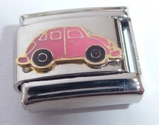 PINK CAR Italian Charm - Beetle Love Bug 9mm fits Classic Starter Bracelets E455