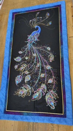 Peacock flourish quilt panel - peacock,
