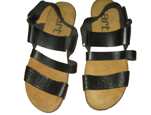 Art black leather sandals - black,