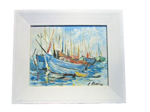 Vtg sailboat painting fishing - sailboat,