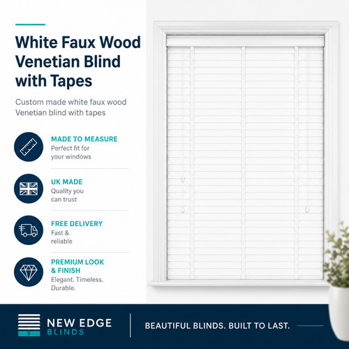 White faux wood taped venetian - white,