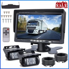2 x Reversing Camera + 7" LCD Monitor Car Rear View Kit For Bus Truck 12V/24V UK