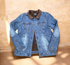 Men’s Sherpa Lined Denim Jacket Corduroy Collar Blue Jean Coat BNWT 100% Cotton