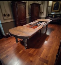 Huge Long Antique Oak Extending Hall Banquet / Conference / Committee Table