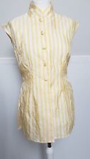 1980s Vintage Charlotte Halton yellow striped crinkled sleeveless blouse size 10