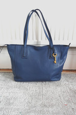Gorgeous FOSSIL Blue Cowhide Leather Twin Handle Bag Tote Bag