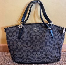 Mini Coach Purse Kelsey  Signature  In Black/gray Handbag Bag