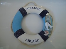 Lifering Welcome Aboard Blue & White Ship Boat Fish Net  Bathroom Life Ring Gift