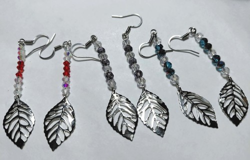 Pair set crystal leaf dangle - crystal,