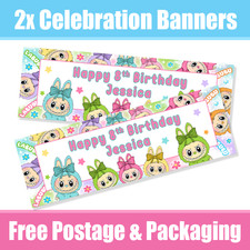 Personalised La-bu-bu Banners Birthday/Celebration - Any Name & Age Unofficial
