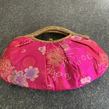Fuschia Pink Embroidered Chinese Style Silk Clutch Bag