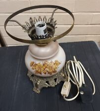 Rewired Large Vintage 3 Way Electric Hurricane Table Lamp Milk Glass Floral