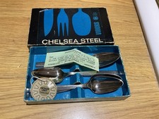 6 Vintage Viners Chelsea Steel Teaspoons Original Box And Packaging 15cm