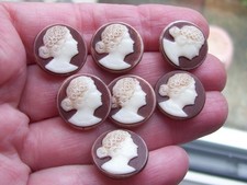 Beautiful Antique Victorian 7 x Glass Cameo Classical Lady Dress Stud Buttons