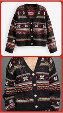 Ex Next Ladies Black Christmas Patterned Button Up Cardigan Sizes 6-26