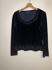 Gina Bacconi Vintage Velvet Beaded Top Size 14 Blue Occasional Smart