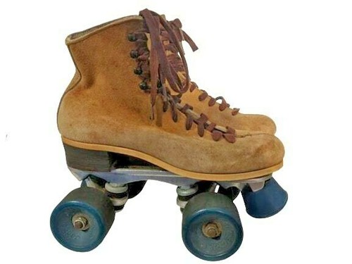 Vtg tan suede roller skates - suede,