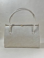 Vintage 1960s Mottled Cream Faux Leather Handbag Suede Lined Elbief Frame 