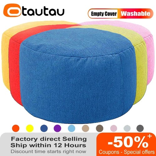 Round stool linen bean bag - round,