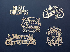 Christmas sentiment die cuts x 10 - glitter card COLOUR CHOICE Happy Merry Xmas