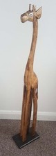 BROWN TWO TONE CARVED WOODEN COLLECTIBLE GIRAFFE ORNAMENT 100cm