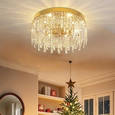 VETRULUS Crystal Chandeliers for Dining Room, Gold Round Luxury Flush Mount Crys
