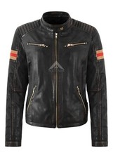 Ladies Black Vintage Biker Leather Jacket Classic Fitted Motorbike Style Jacket