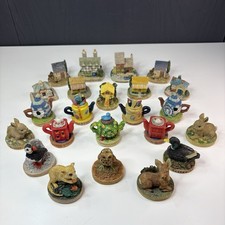 Bundle of 23 Vintage 1990s Tetley Tea Folk Miniature Teapots, Animals, Houses