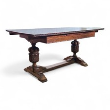 Antique vintage bulbous carved oak extending drawleaf dining table 6 seater