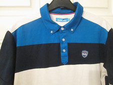 BUNKER MENTALITY BUTTON DOWN COLLAR GOLF POLO SHIRT 100% cotton BLUES & WHITE XL