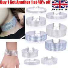 Women Lady Full Diamante Crystal Choker Necklace Bracelet Set Wedding For Women 