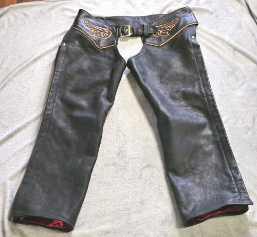 Heavy leather motorcycle chaps - leather,
