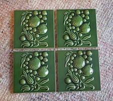 Vintage Fireplace Tiles Green Botanical Design England