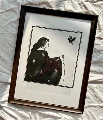 Original linocut print on - linocut,