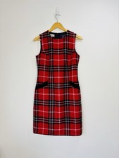 Hobbs Dress Women Size 8 Red Black Check Tweed Wool by Moon Shift Pinafore