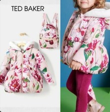 Ted Baker Baby Girls' Pink Floral Coat / Jacket & Backpack Set. 18-24 Months. 