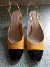 Womens Vintage Roland Cartier Yellow/Black PatentLeather SlingBack Shoes Size5.5