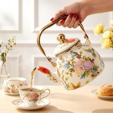 Vintage floral enamel tea - vintage,