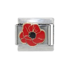 Red Poppy enamel Italian Charm - fits 9mm classic Italian charm bracelets