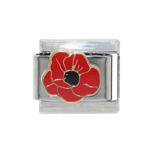 Red poppy enamel italian charm - enamel,
