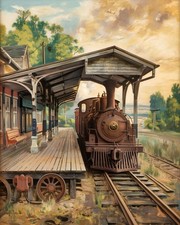 Vintage Steam Train | Nostalgic Railway Scene | Oil Painting Print | Museum Art