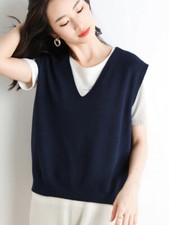 Neck Tank Top Pullover Casual Classic Lady Knit Vest Sleeveless Jumper Sweater V