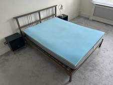 Small Super king IKEA solid wood bed frame with mattress and memory foam topper