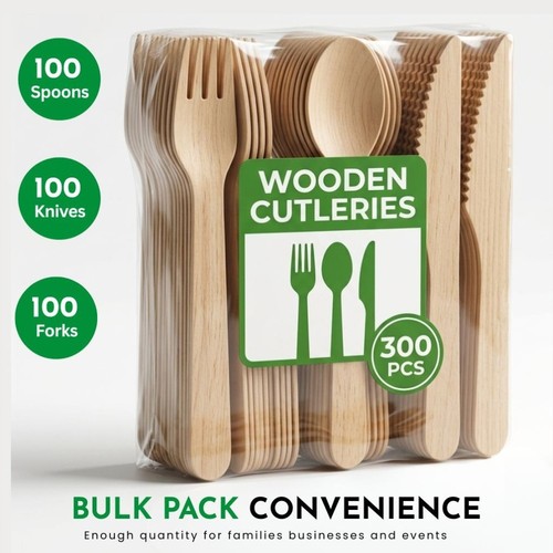 300pc wooden cutlery set - cutlery,