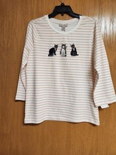 Cat Applique Pink Striped 3/4