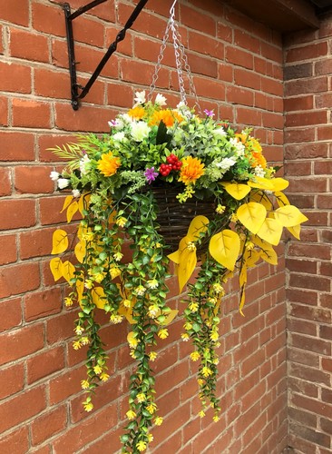 Hanging basket with artificial - with,